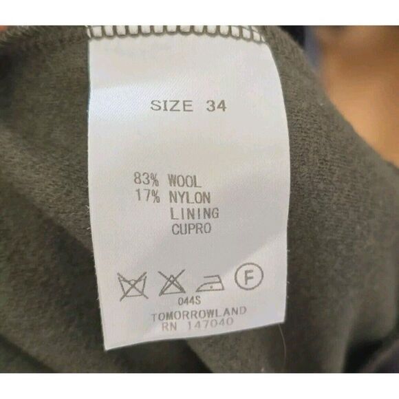 Ballsey Tomorrowland Overalls Wool EU 34 US Sz Small Wide-Leg Olive Green Lined - Picture 8 of 10